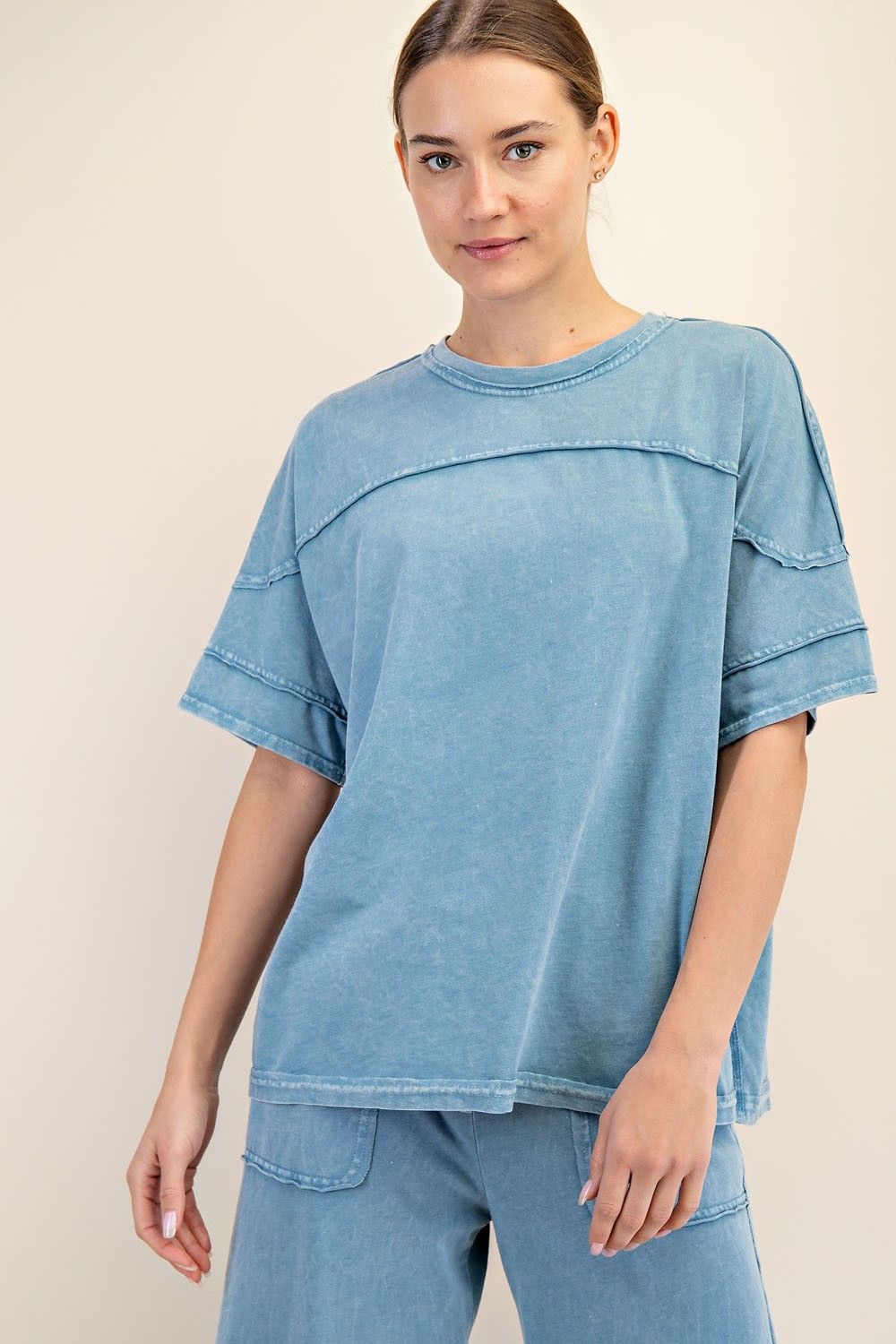 Mineral Washed Cotton Short Sleeve Top