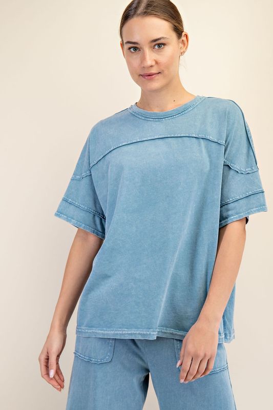 Mineral Washed Cotton Short Sleeve Top