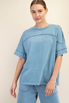 Mineral Washed Cotton Short Sleeve Top