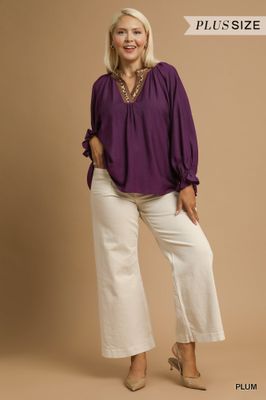 Leopard Trim V-Neck Blouse