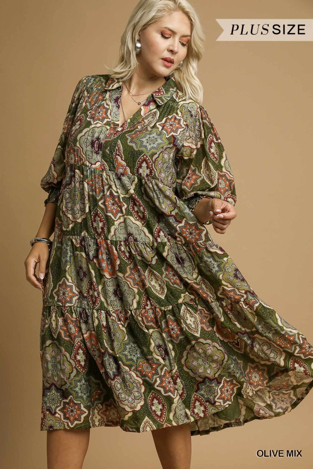 Boho Print Tiered Midi Dress
