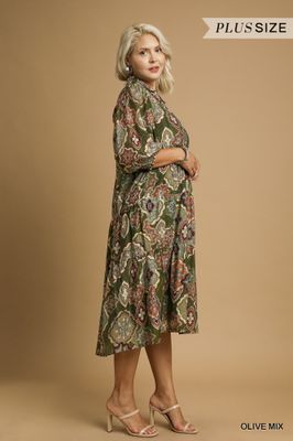 Boho Print Tiered Midi Dress