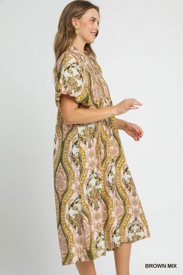 Abstract Print Midi Dress