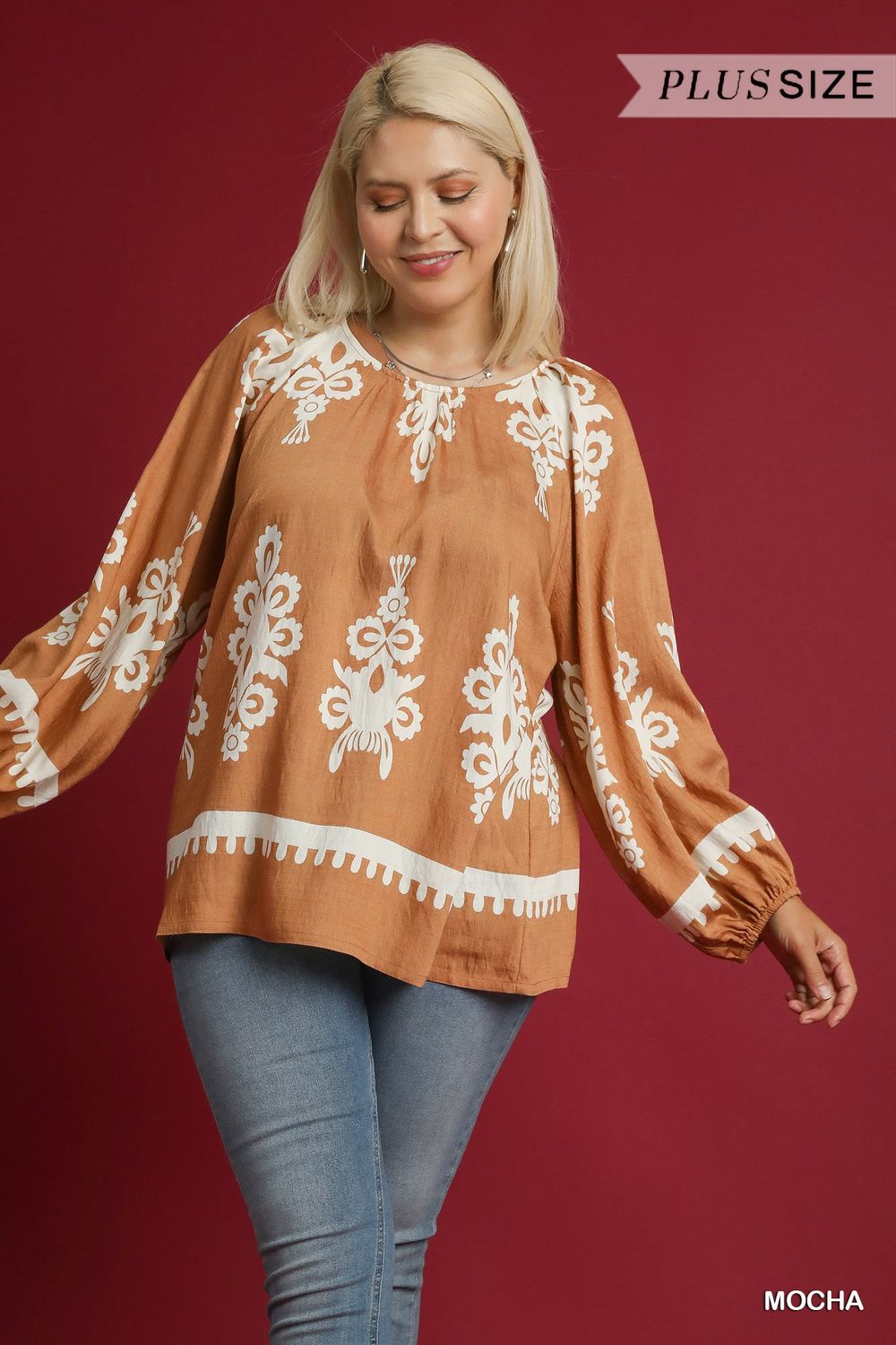 Two Tone Border Print Top