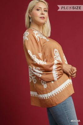 Two Tone Border Print Top