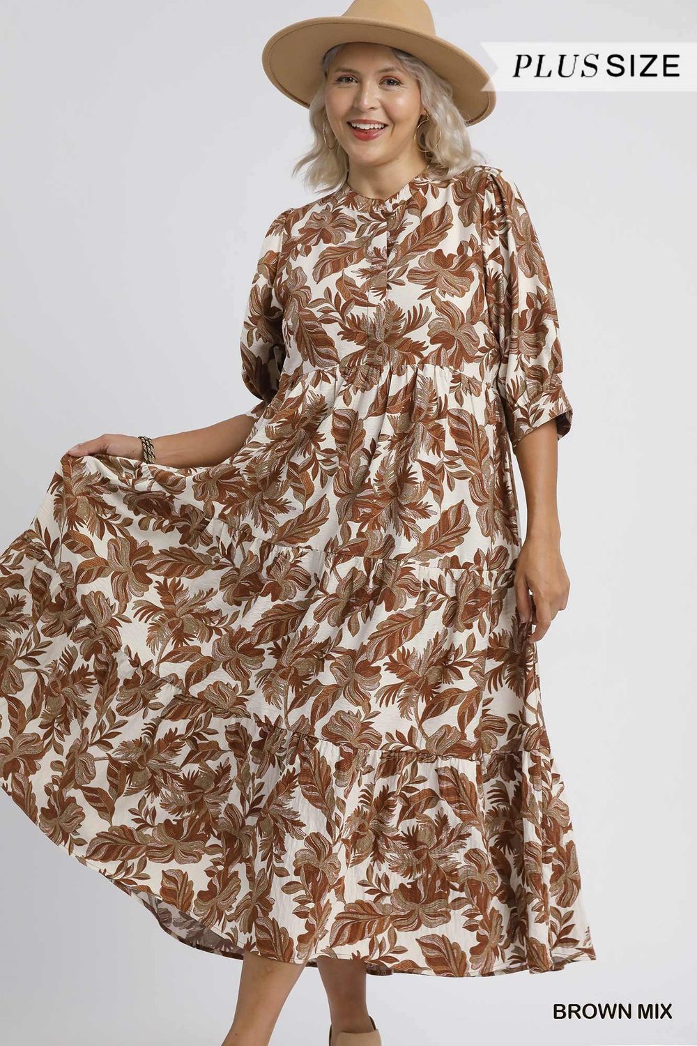 Boho Leaf Print Tiered Midi Dress