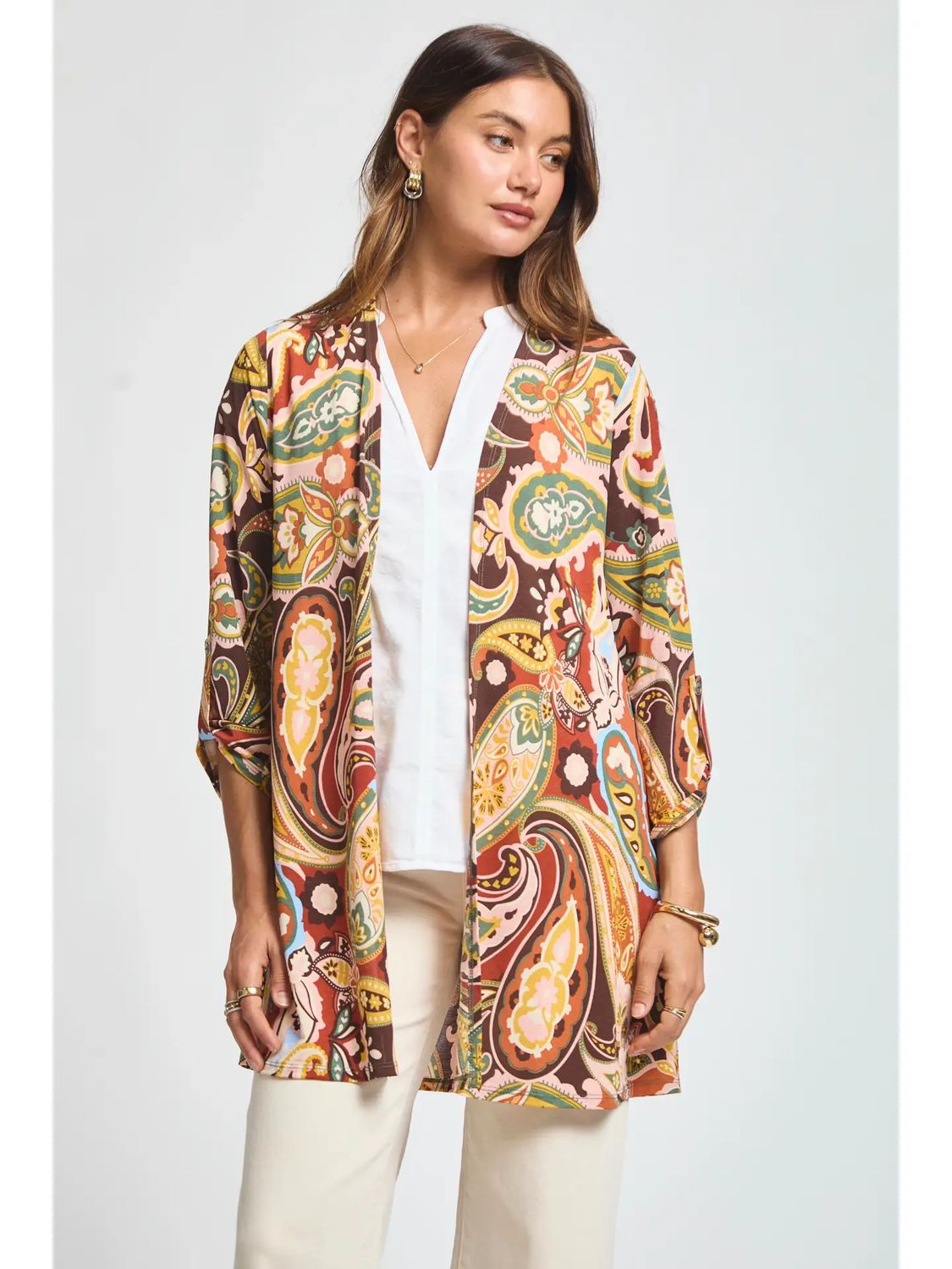 Lizzy Paisley Print Wrinkle-Free Cardigan