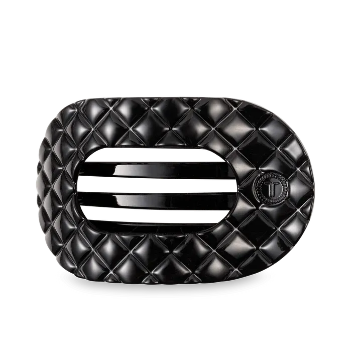Teleties - Large Flat Round Hair Clip Jet Black Quilted