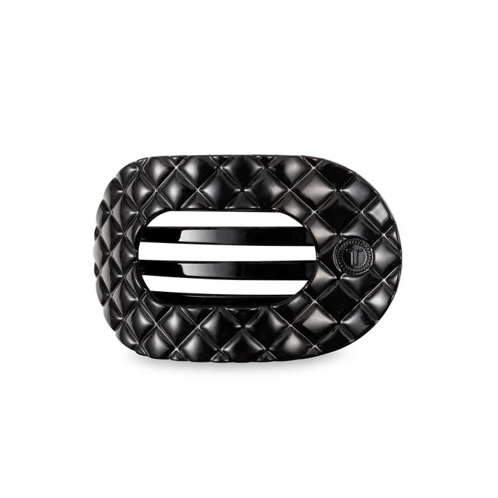 Teleties - Medium Flat Round Hair Clip Jet Black Quilted