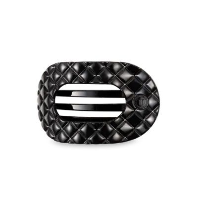 Teleties - Medium Flat Round Hair Clip Jet Black Quilted