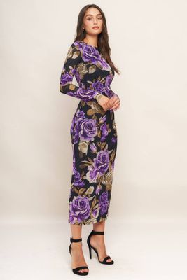 Printed Power Mesh Midi Dress