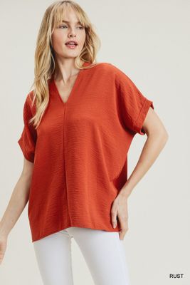 Solid V-Neck Boxy Top