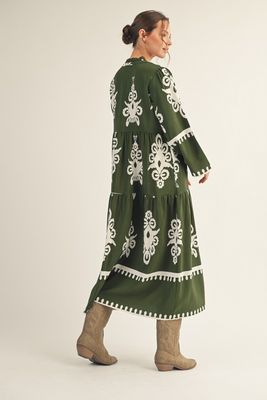 Damask Border Print Midi Dress