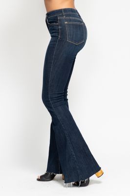High Rise Raw Hem Flare Jean