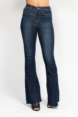 High Rise Raw Hem Flare Jean