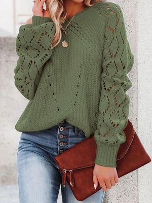 Hollow-Out Puffy Sleeve Knit Sweater