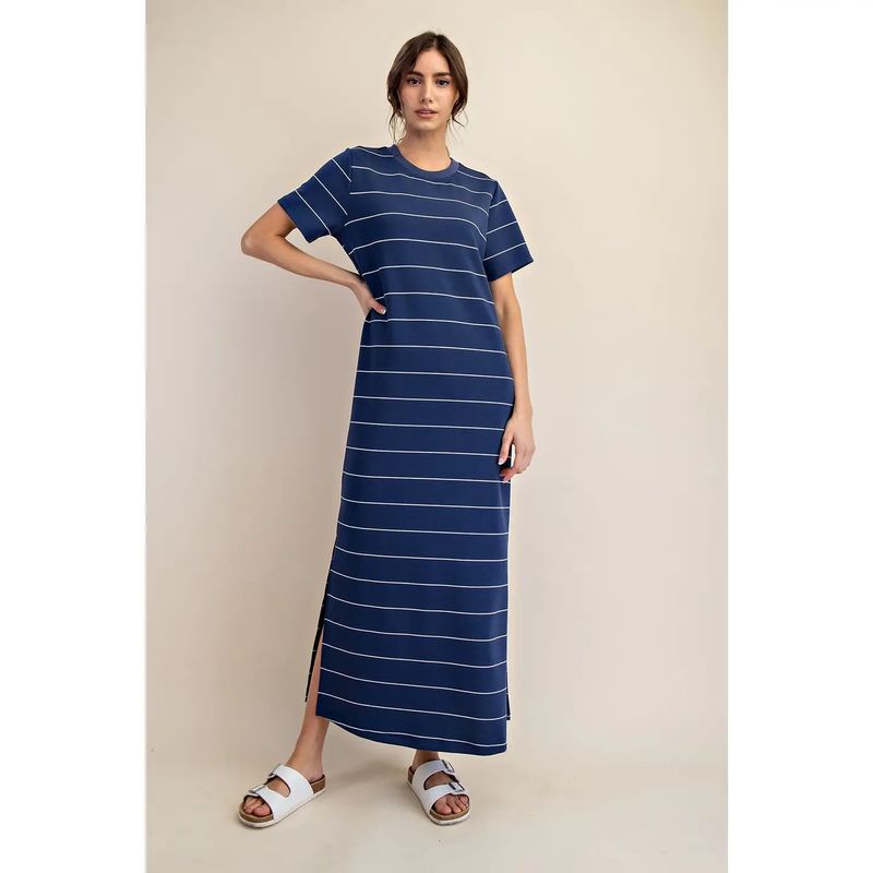 Modal Poly Span Stripe Maxi Dress