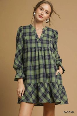 Mix Plaid Tiered Mini Dress