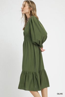 Midi Dress with Smocked Waist