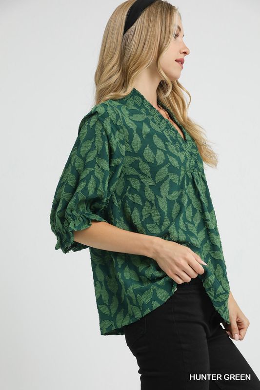 Floral Jacquard V-Neck Top