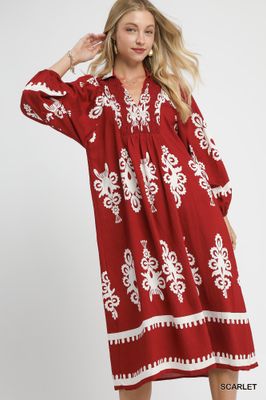 Two Tone Border Print Midi Dress
