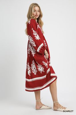 Two Tone Border Print Midi Dress