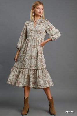 Abstract Landscape Print Midi Dress