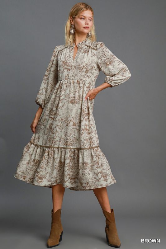 Abstract Landscape Print Midi Dress