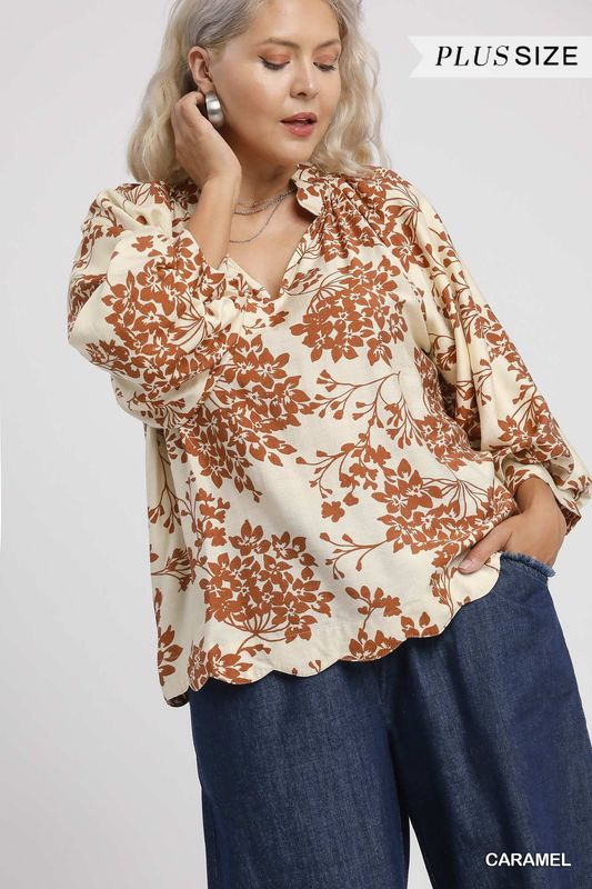 Cherry Blossom Scalloped Hem Blouse