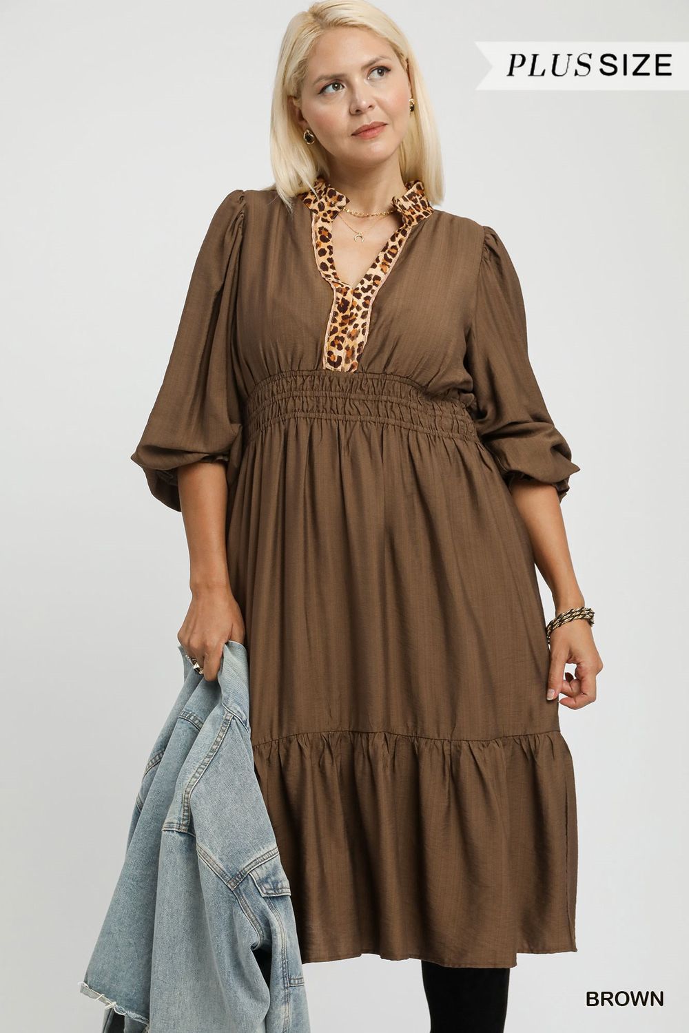 PLUS Midi Dress with Smocked Waist