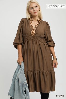 PLUS Midi Dress with Smocked Waist