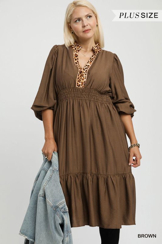 PLUS Midi Dress with Smocked Waist