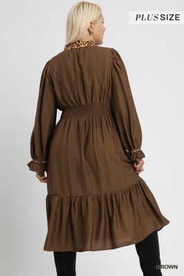 PLUS Midi Dress with Smocked Waist