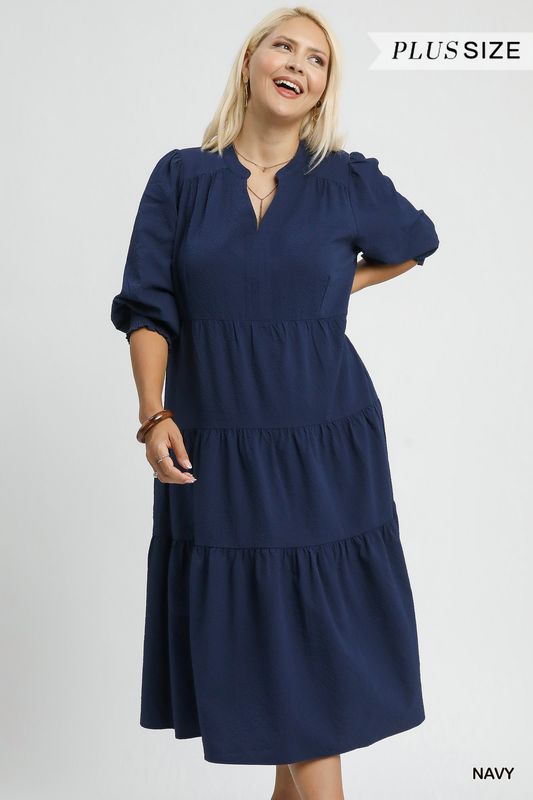 Textured Tiered Midi Dress