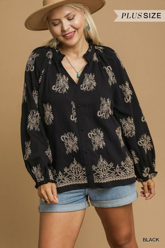 PLUS Embroidered Boho Blouse