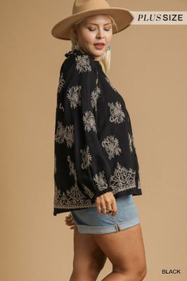 PLUS Embroidered Boho Blouse