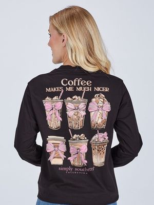 &#39;Coffee Makes Me Much Nicer&#39; Long Sleeve Tee