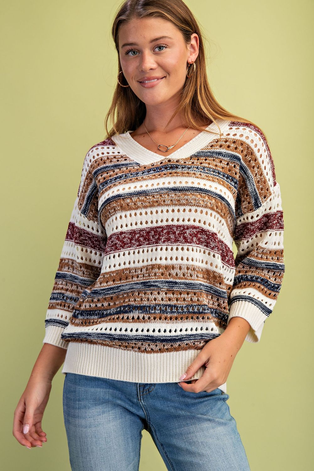 Striped Crochet Knit Sweater