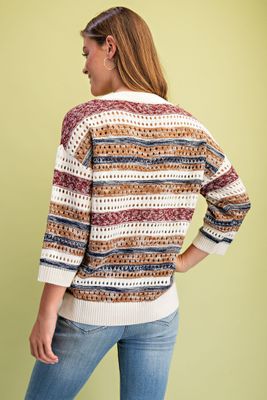 Striped Crochet Knit Sweater