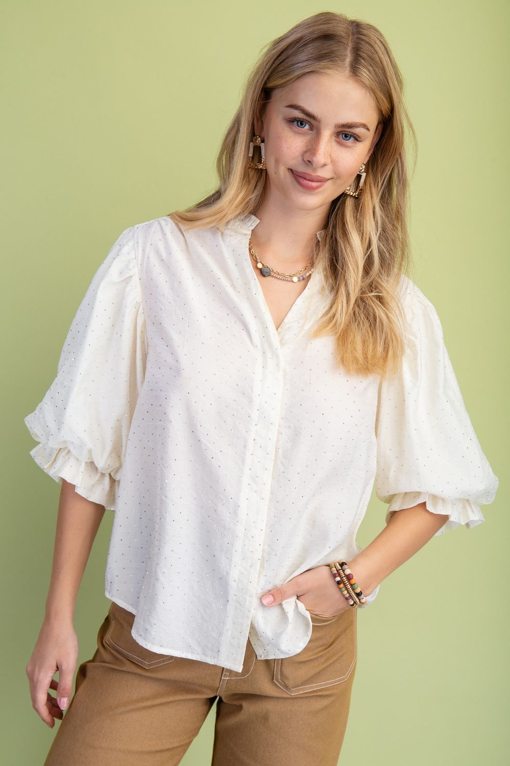 Blouse With Rhinestone Embellishments