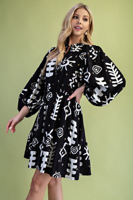 Gold Foil Abstract Print Tiered Dress