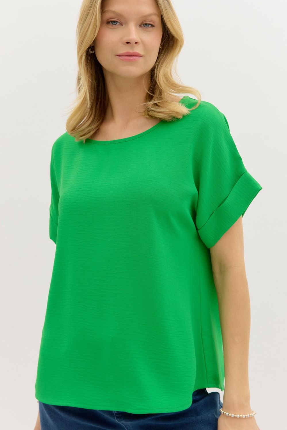 Round Neck Pullover Top, Size: S, Color: Green