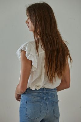 Linen Button V-Neck Short Sleeve Top