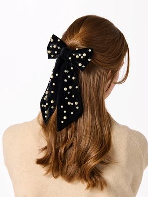 Velvet And Pearls Bow Clip