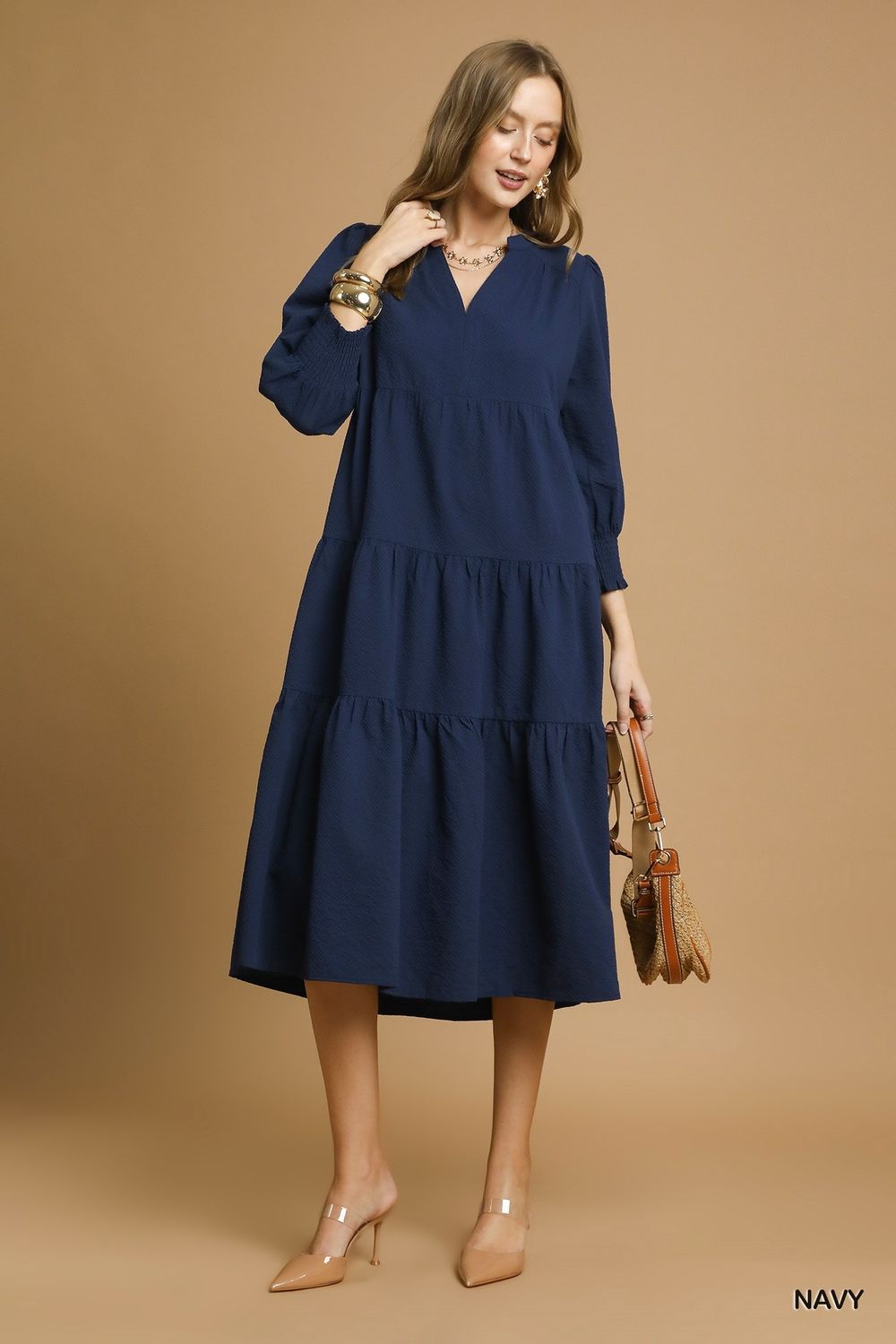 Textured Tiered Midi Dress