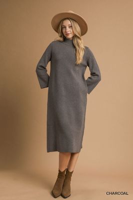 Mock Neck Knit Midi Dress