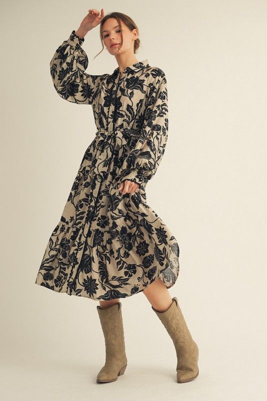Button Down Floral Midi Dress