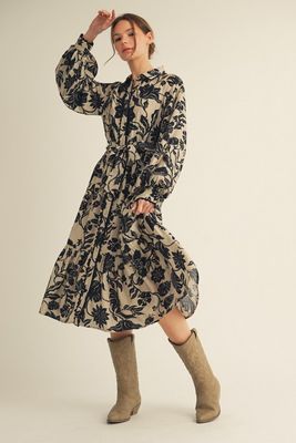 Button Down Floral Midi Dress