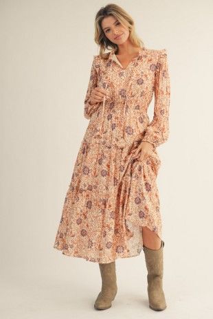 Boho Floral Peasant Dress