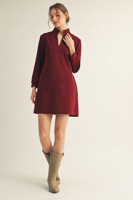 Stand-up Collared Shift Dress